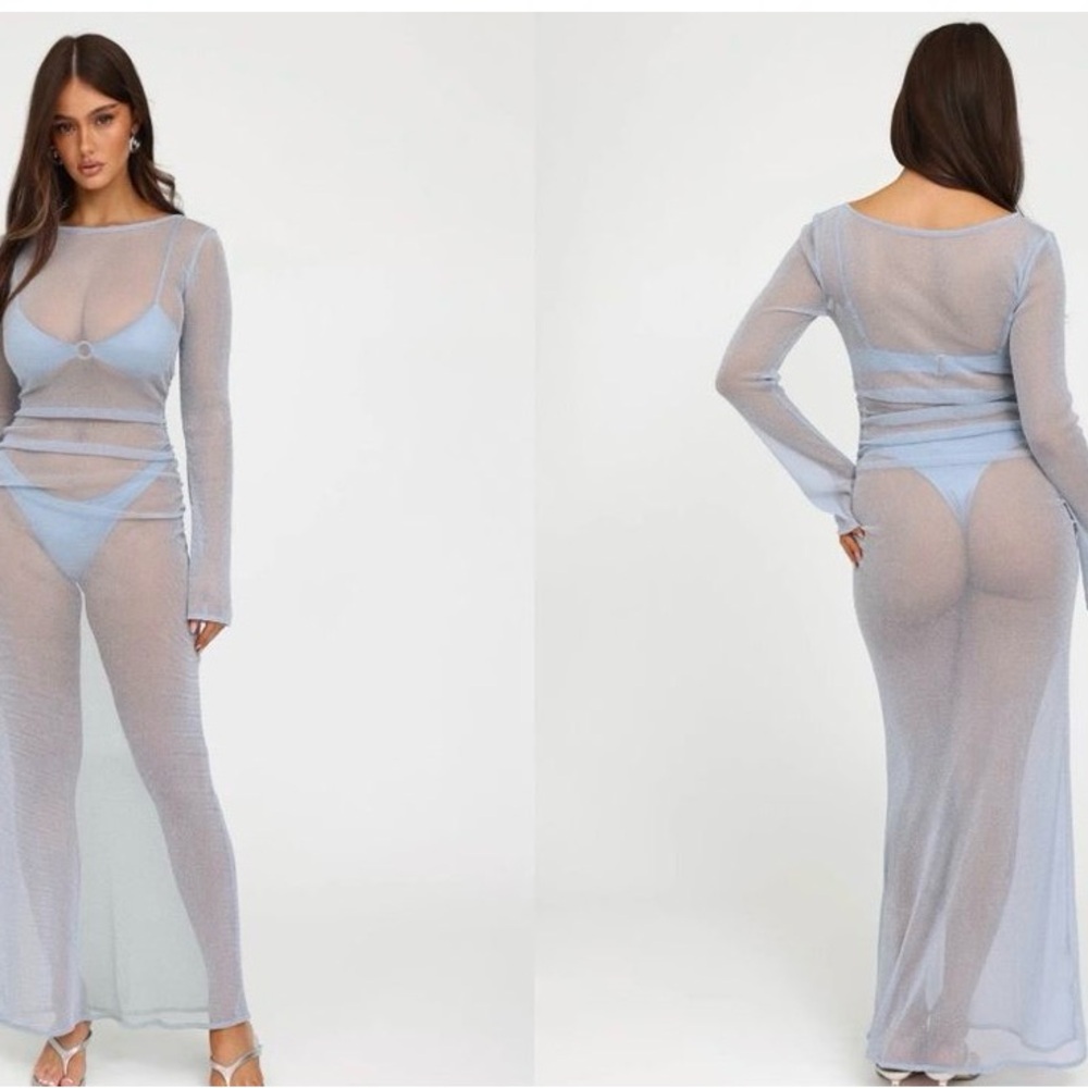 Tiger Mist Alayna Three Piece Maxi Sheer Blue Set